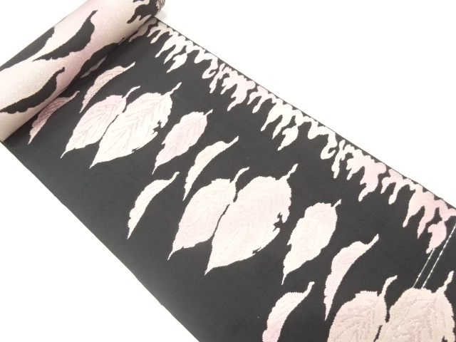 JAPANESEKIMONO / ANTIQUE LEAF PATTERN WOVEN- 8-SUN OBI FABRIC BOLT